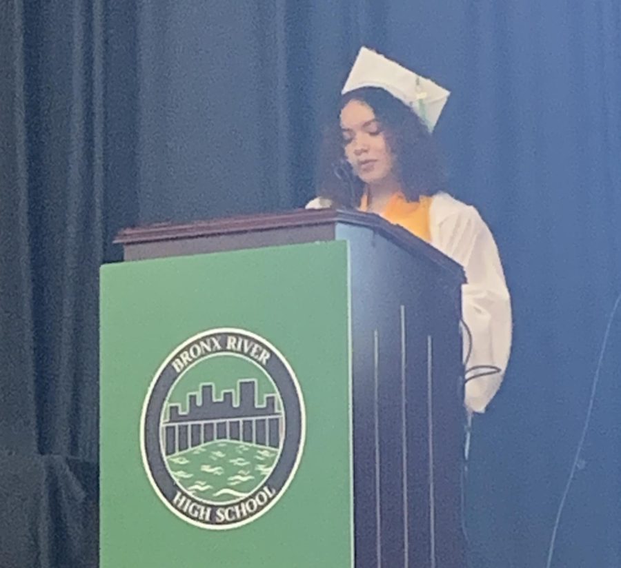 Nadia Almestica gives her valedictorian speech.
