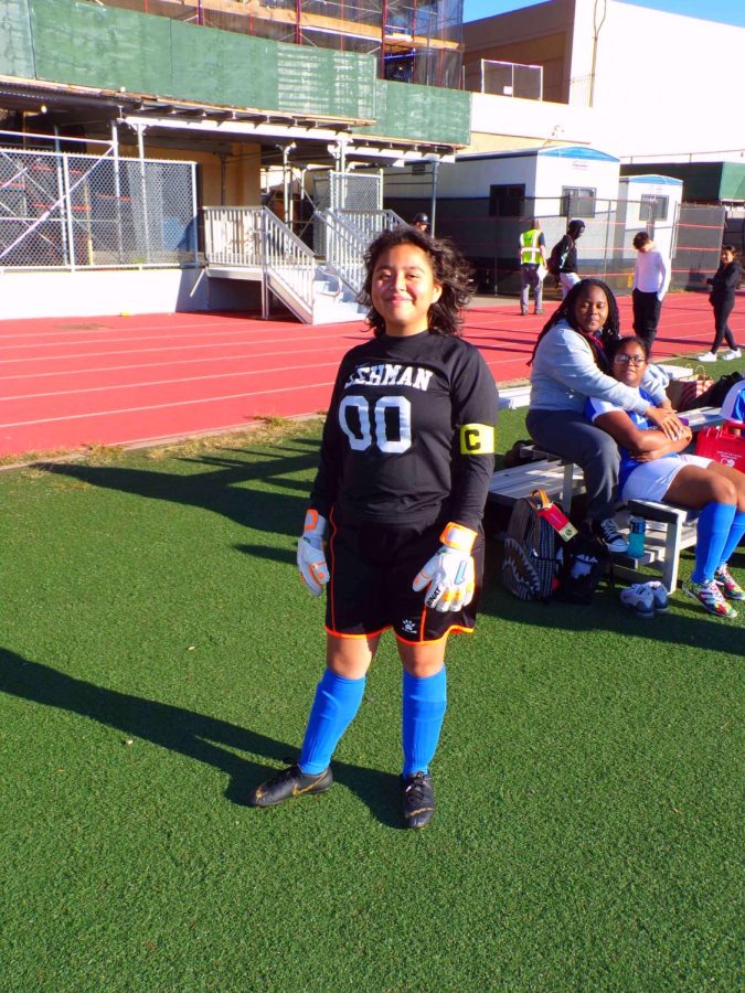 Katie Ordaz plays goalie in soccer. She also is on the lacrosse team. 