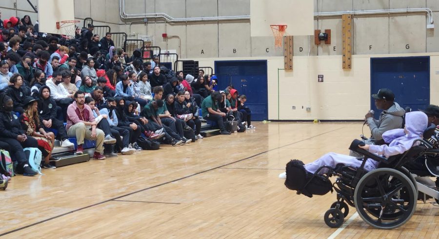 Wheelchairs+Against+Gun+speakers+talked+about+the+dangers+of+guns+at+a+school+assembly.+