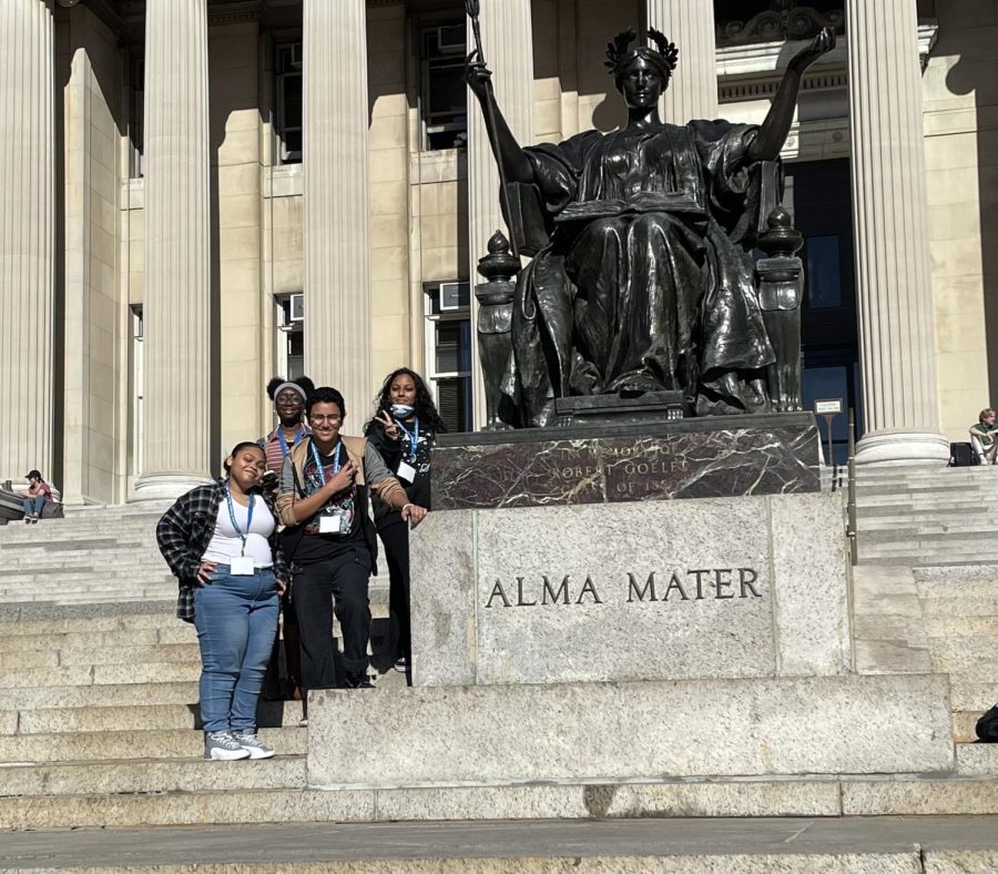 Juniors Sanaaya Lopez and  Christi-Alexis Cisse and freshmen Elliot Lima   and Aliyah Ali tried out the campus life at Columbia University during a journalism workshop.