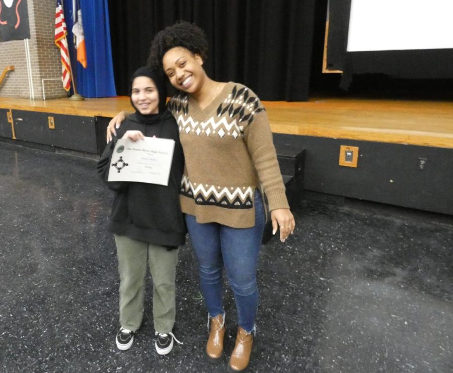 Shaima Muflehi, a freshman, won the Caring award. which  was presented by Ms. Giscombe