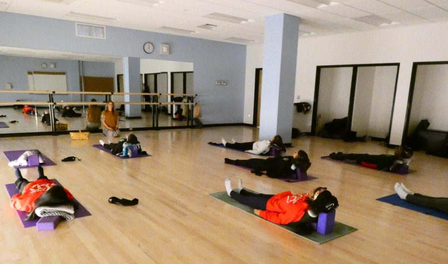 Students having their meditation session during class.