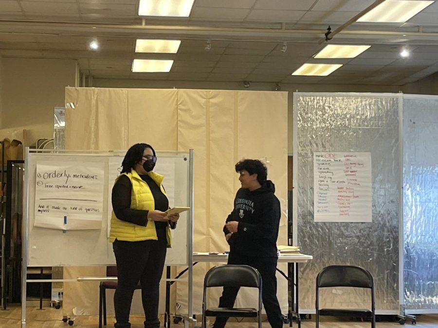 BRHS freshman Elliot Lima and a student from another NYC school act out a script they wrote. 
