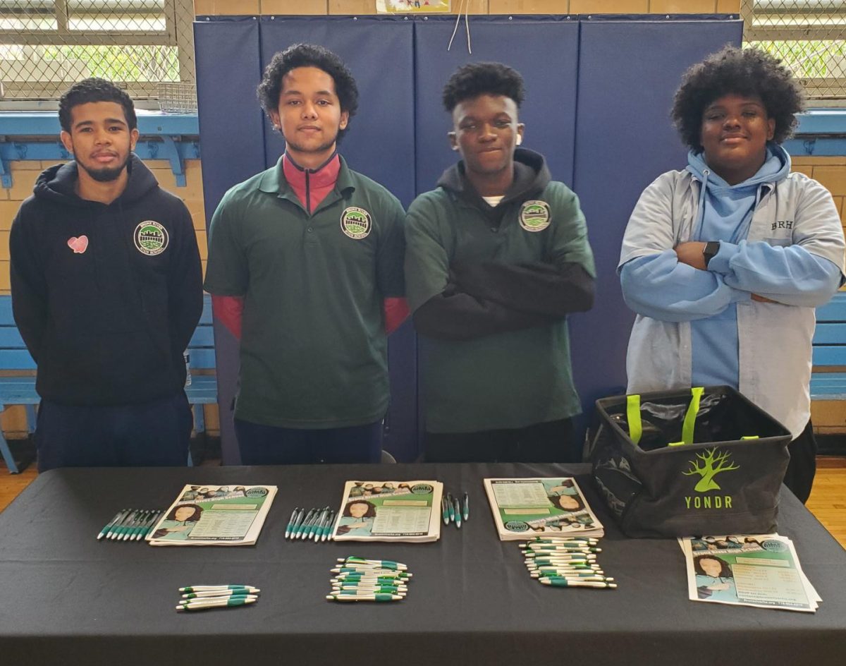 Danly Duverge, Fahim Choudhury, Issaka Kabora and Christopher Banks shared their experiences at Bronx River High School with middle schoolers.
