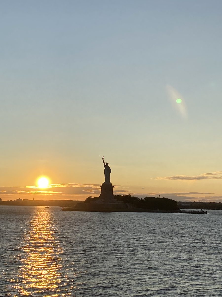 The  Statue of Liberty takes on a special glow with the setting sun. 