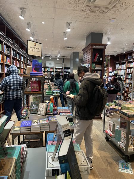 Before taking the official college tour, students visited the bookstore at Hunter College. 