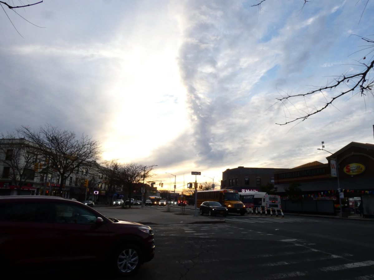 Cloud of a bird follows the sun in Westchester Square in the Bronx.