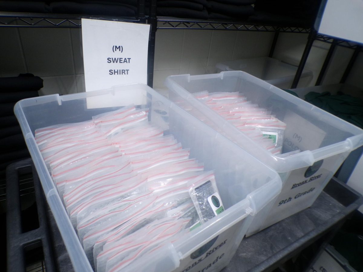 Bronx River collects students phones and puts them in bubble bags during the school day to prevent phone usage during class time and returns them to the students at the end of day