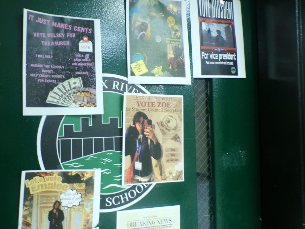 Students put up posters promoting their bids for student council positions. The online voting concludes on Thursday.