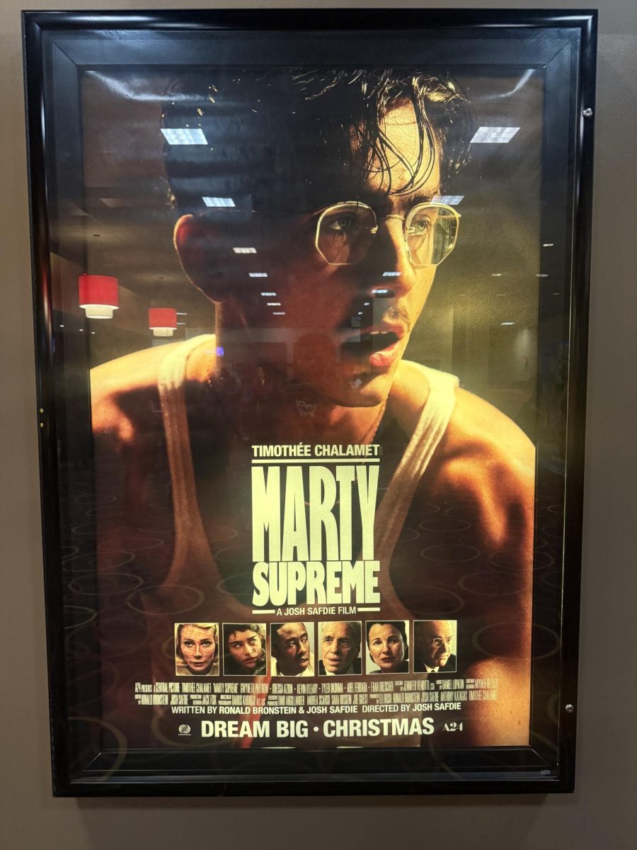 The poster for "Marty Supreme" at the AMC Theater in Bay Plaza.
