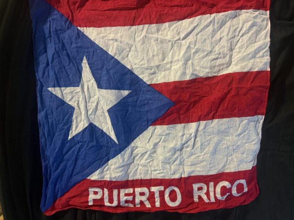 Bandana of the darker blue Puerto Rican flag, showing Puerto Rico is under U.S rule.